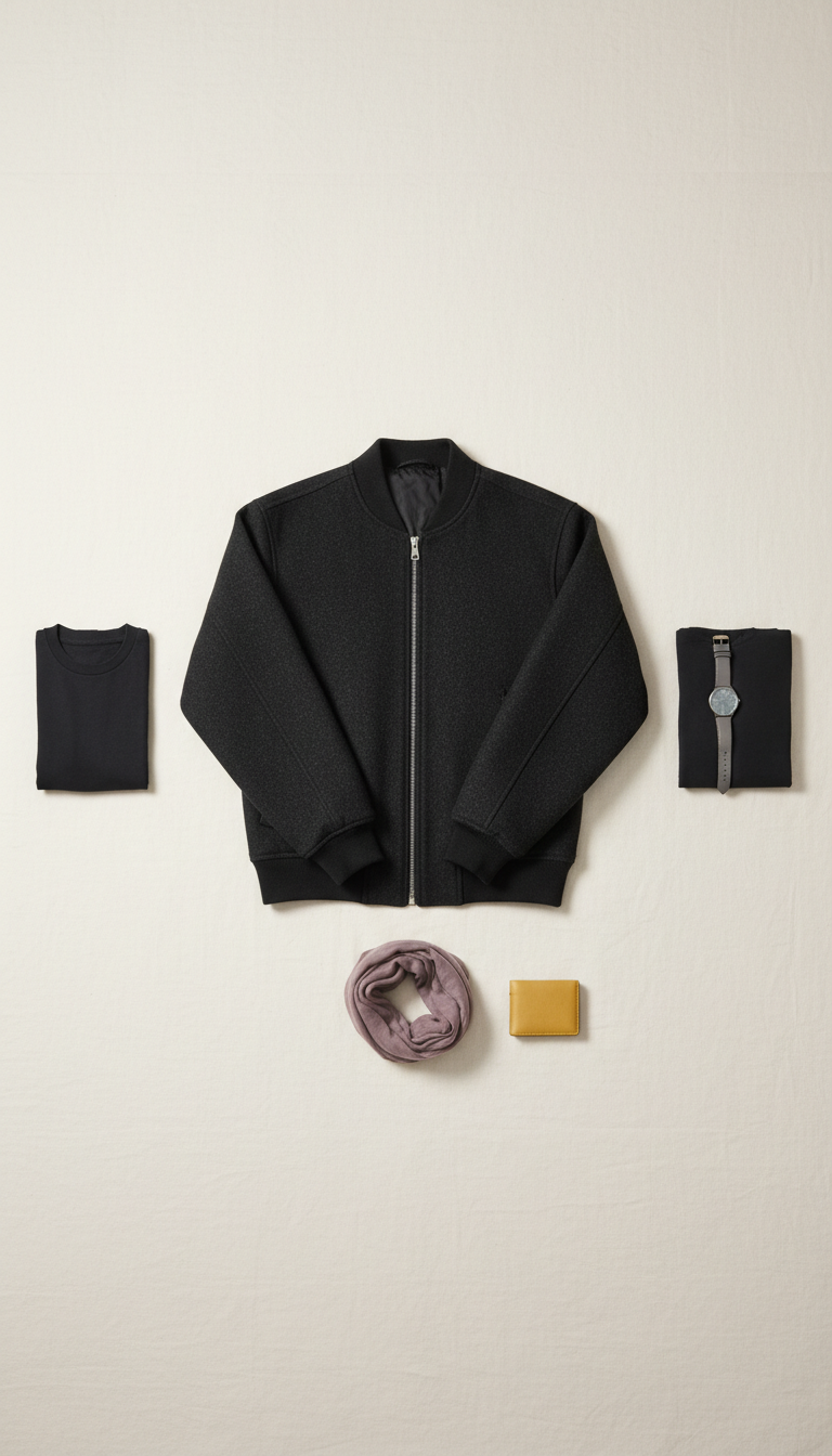 Wool bomber jacket in slate black